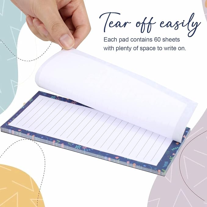 Joyberg Magnetic Notepads for Refrigerator - Flower Design, 50 Sheets Per Pad, 8 Pack Memo Pads for Grocery Lists and to-Dos
