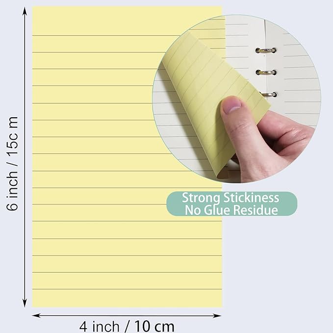 24 Pack Lined Sticky Notes 4X6 in, Self Sticky Note Pads with Lines, Large Sticky Note Memo Pad for Office, Home, School, Meeting, 50 Sheets/pad, Yellow
