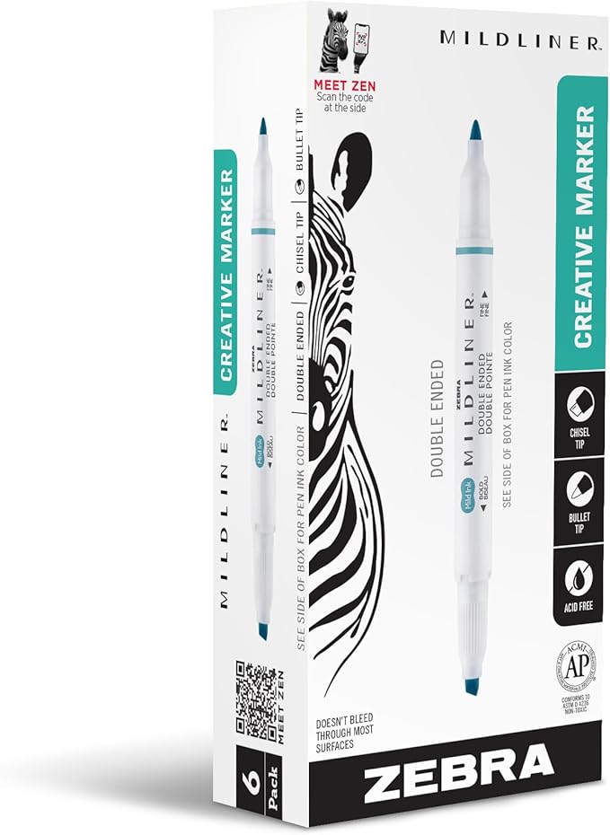 Zebra Pen Mildliner Dual-Tip Highlighters, Broad and Fine Tips, Ideal for Bible Highlighting, No Bleed, School Supplies, Teacher Supplies, and Office Supplies, Dark Blue Ink, 12-Pack (78320UPC)