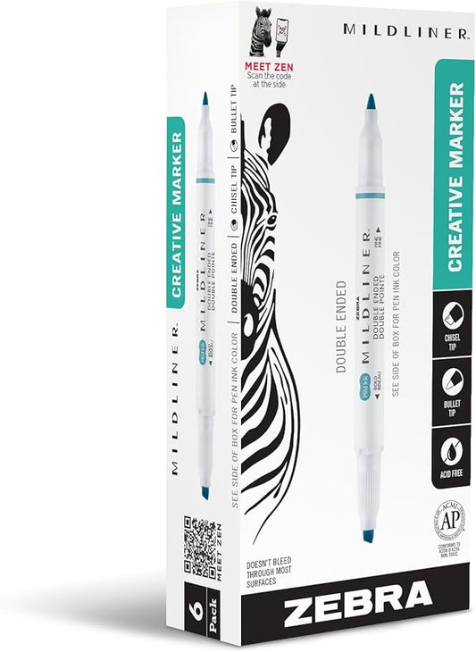 Zebra Pen Mildliner Dual-Tip Highlighters, Broad and Fine Tips, Ideal for Bible Highlighting, No Bleed, School Supplies, Teacher Supplies, and Office Supplies, Dark Blue Ink, 12-Pack (78320UPC)