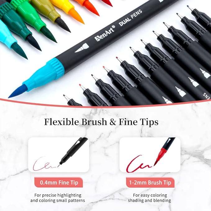 Dual Markers Brush Pens Easter Basket Stuffers, 36 Art Markers for Gifts Trendy Stuff, Double Tip Colored Pen for Adult Coloring Books Art Suppliers