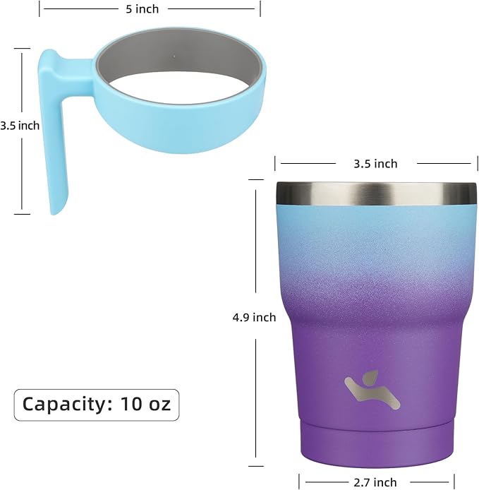 Konokyo 10 oz Tumbler with Handle and 2 Straw 2 Lid, Insulated Water Bottle Stainless Steel Vacuum Cup Reusable Travel Mug,Ocean Dream