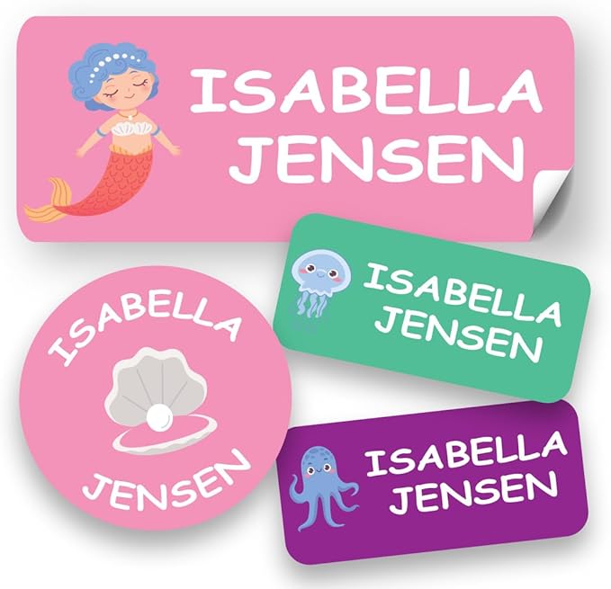 120-ct Personalized Waterproof Name Labels – 3-Line Custom Stick-On Tags for Daycare & Camp – Dishwasher-Safe, Cute Pastel Designs, Pre-Cut