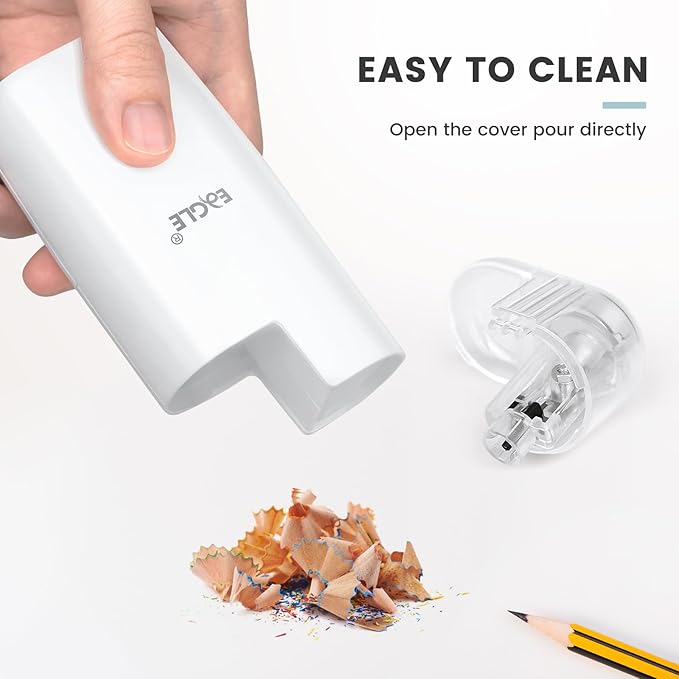 Eagle Pencil Sharpener, Portable Pocket-Sized with Creative Patented Design, Electric Sharpener for Multiple Types of Pencils, Battery-Operated, Manual/Electric Compatible(White)