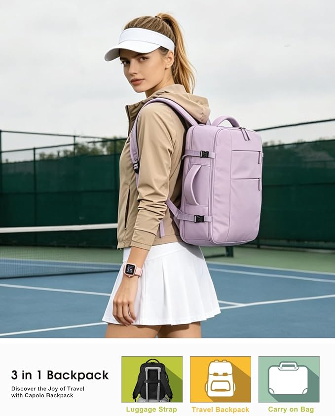 Capolo Travel Backpack for Women Men Waterproof Laptop Backpack Airlines Approved Personal Item Backpack Bag Computer Bookbag for Business, Work, Traveling Fits 15.6 Inch Laptop(Purple)