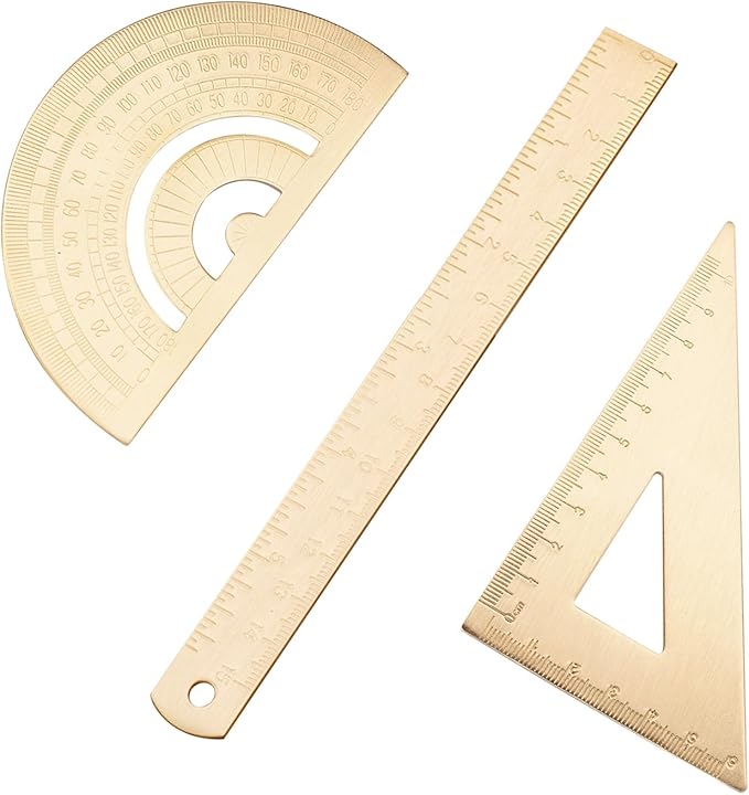 Utoolmart Brass Ruler Set - 180 Protractor, 5.9-inch Straight Ruler, Measuring Tool for Drafting, Drawing, Math & Geometry