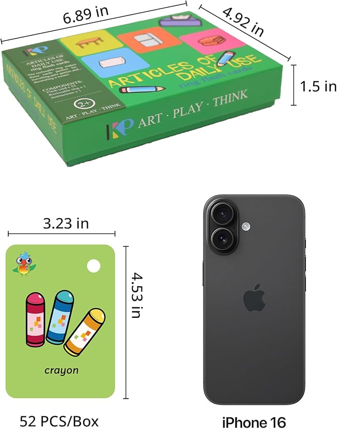 Preschool Toddler Flash Cards Sight Words with Pictures Learning Flash Cards for Kids Kindergarten 52 Pcs Articles of Daily Use with Ring(Articles of Daily Use)