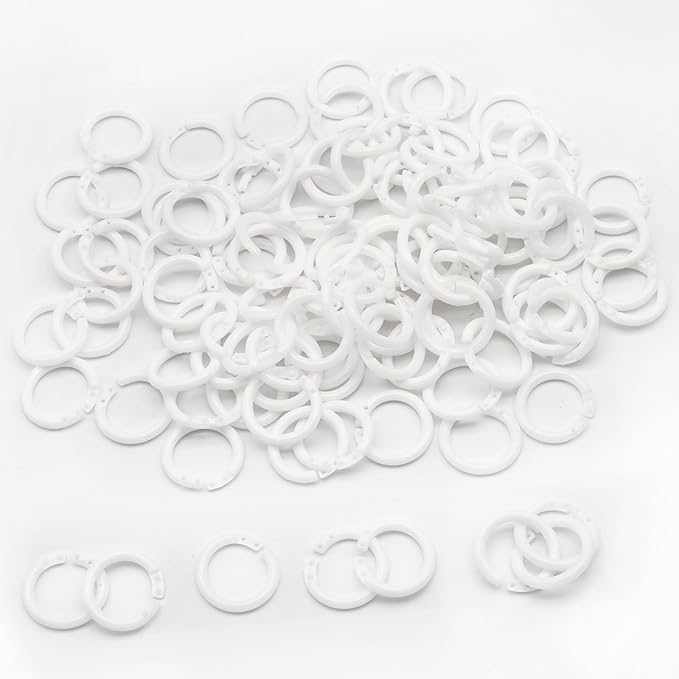 120 Pcs 1/2 Inch Plastic Binder Rings, Loose Leaf Binder Book Rings, Black Index Card Rings Binder Clip Rings for Flash Cards, Key Rings, Index Cards, Paper (15mm, White)