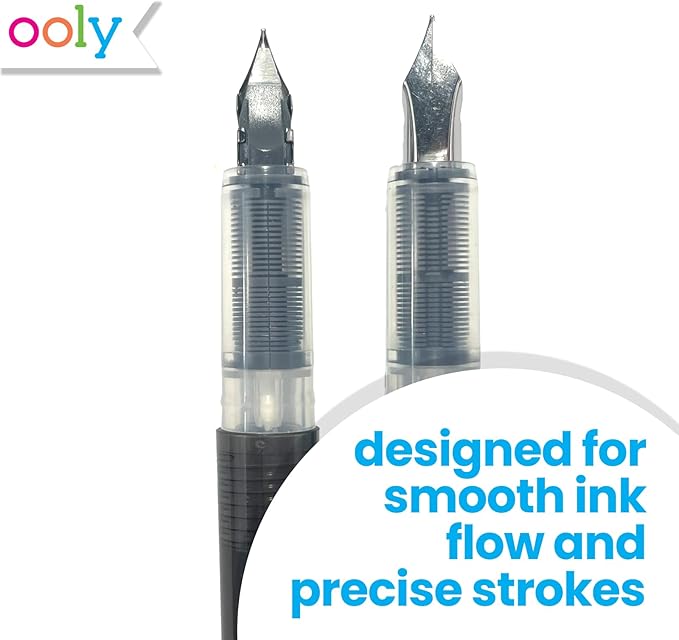 Ooly Splendid Duo Fountain Pens: Black & Blue Inks - Set of 2 Pens & 4 Cartridges, School Supplies