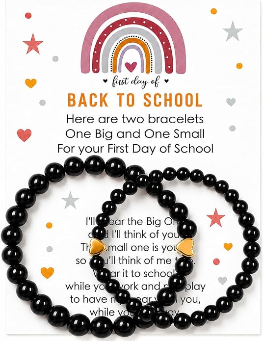 Back to School Bracelets Heart Matching Mommy and Me Elastic Wish Strings Bead Bracelets First Day of School Supplies Gifts