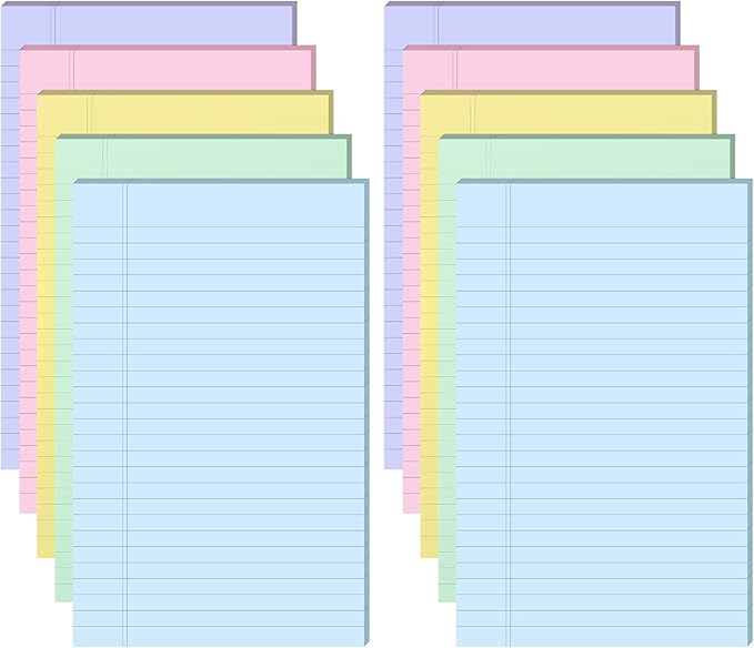 TaoBary 10 Pcs Small Legal Pads 5 x 8 Inch Colored Lined Sticky Notepads 500 Sheet Self Stick Ruled Writing Note Pads for School College Office Home Memo Supplies 5 Colors(Pastel Color)