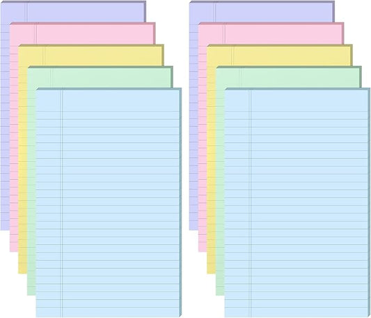 TaoBary 10 Pcs Small Legal Pads 5 x 8 Inch Colored Lined Sticky Notepads 500 Sheet Self Stick Ruled Writing Note Pads for School College Office Home Memo Supplies 5 Colors(Pastel Color)