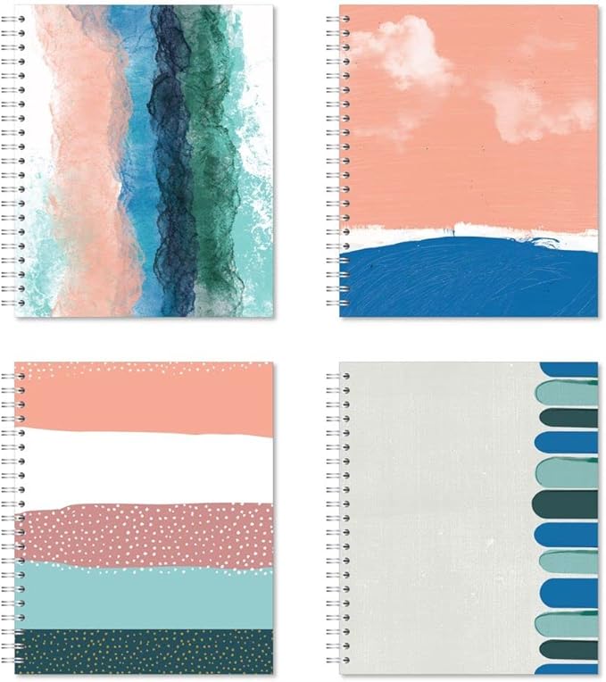 Case of 24, Large Spiral Bound Notebooks,Sustainability Designed, 9”x 11", 70 sheets (140 pages) 100% Recycled College Ruled Pages, Vegan, 4 Cover Designs, Made in USA, White (12600cs)