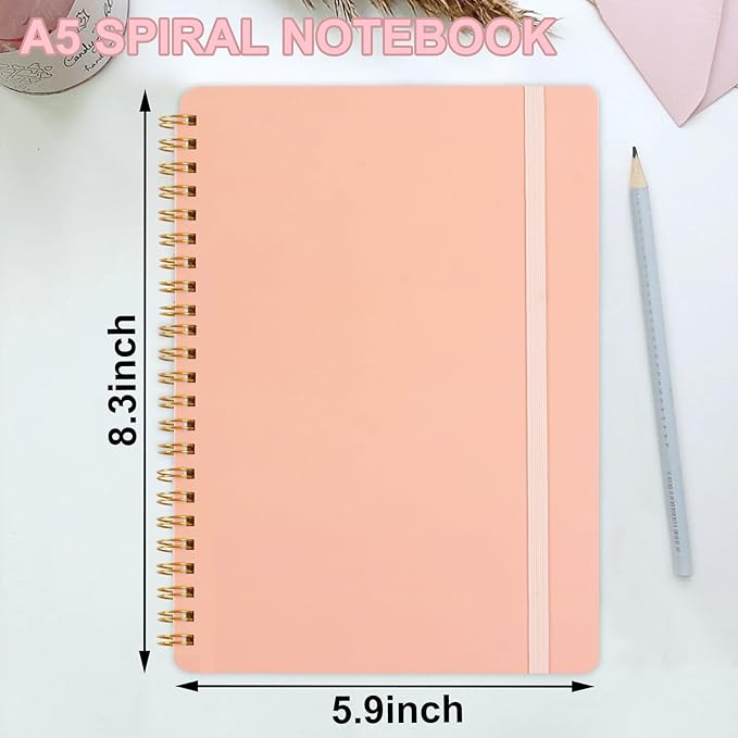 Utron Spiral Notebook For Women & Men, 2PCS Spiral Journal Notebooks, 5.9 x 8.3” College Ruled Notebook For Work Notes, Journal Writing, And Daily Life Entries (Pink)