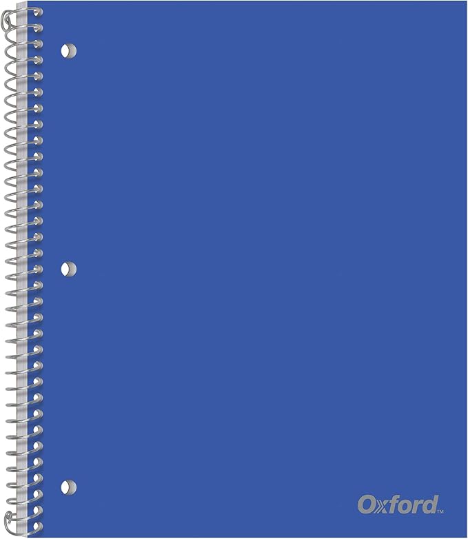 Oxford 1-Subject Poly Notebook, 8.5 x 11 inches, 3-Hole Punch, College Rule, 100 Sheets Per Journal, Durable Poly Storage Pocket, Colors May Vary (10590) (Pack of 12)
