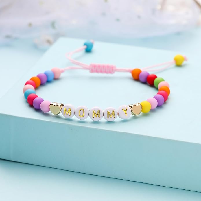 Bellino First Day of School Initial Bracelets, Back to School Supplies Bracelet Mommy and Me, Color Beads Bracelet Jewelry Gifts for Girls Teen Kids