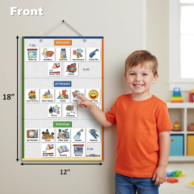 SchKIDules 2-Sided Magnetic Visual Schedule for Kids (Home Bundle) | Daily Routines, Chore/Reward Charts, ADHD Help | Includes 18” Folding Reversible Board, 129 Magnets & Dry Erase Marker