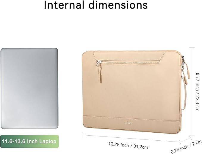LANDICI 360°Protective Laptop Sleeve for 13-13.6 inch MacBook Air M3/A3113, M2/A2681 M1/A2337, MacBook Pro M2 M1/A2338 2025-2016, Waterproof Laptop Carrying Case for 12.9-inch iPad Pro, Apricot