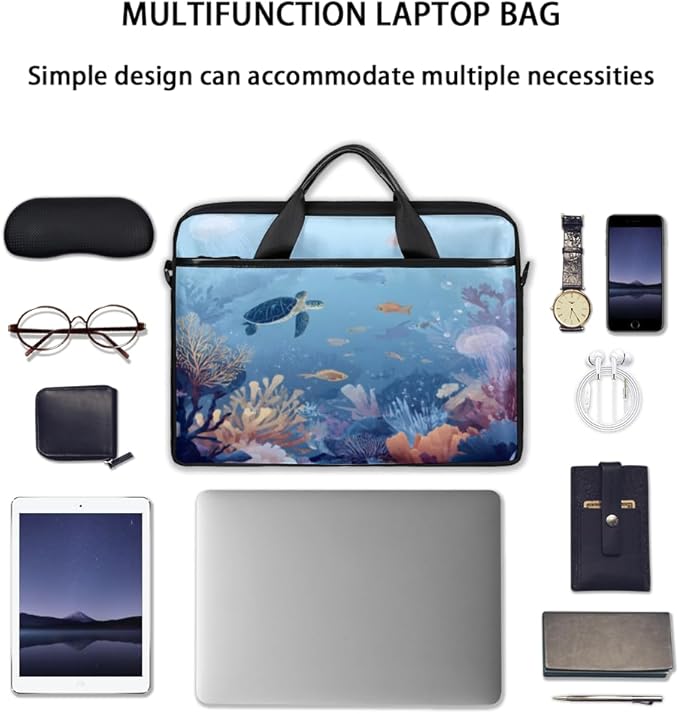 Blue Sea Turtle Laptop Sleeve Case for 13-15 inch Computer Bag Protective Laptop Handle Bag for Women Men