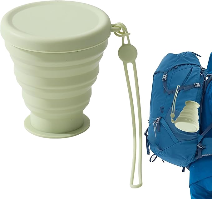 Camping Cup – Silicone Foldable Water Mug with Lid, Durablee Reusable Outdoor Accessory, Portable Lightweight Expandable Design, Heat Resistant Travel Coffee Cup | Compact Easy Clean Drink