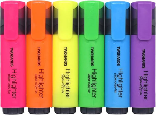 TWOHANDS Highlighters,Chisel Tip Marker Pens,6 Assorted Colors,with Large Ink Reservoir for Extra Long Marking 20062