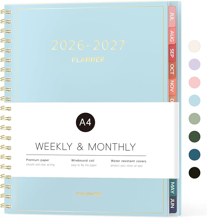 Forvencer Academic Planner 2026-2027, Weekly & Monthly Calendar Planner, July 2026-June 2027, 8.5" X 11", Daily Agenda Book, Flexible Cover Notebook, College School Teacher Organizer A4, Light Blue