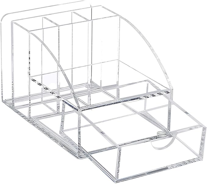 Ikee Design Acrylic Premium Desktop Office Supplies Organizer with Post It Note Pad Holder, Mail Storage and 3 Pencil Slots Pencil Holder, Office Supplies, 3 7/8 W x 5 7/8 D x 3 1/2 H in