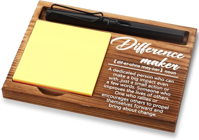 FOUGSTA Appreciation Gifts for Women, Difference Maker Gifts for Women, Inspirational Office Decor Present for Friend, Wooden Notepad Pen Holder With Inspirational Quotes,16.5 x 12 x 1.5 cm,XXN6