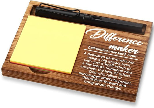 FOUGSTA Appreciation Gifts for Women, Difference Maker Gifts for Women, Inspirational Office Decor Present for Friend, Wooden Notepad Pen Holder With Inspirational Quotes,16.5 x 12 x 1.5 cm,XXN6
