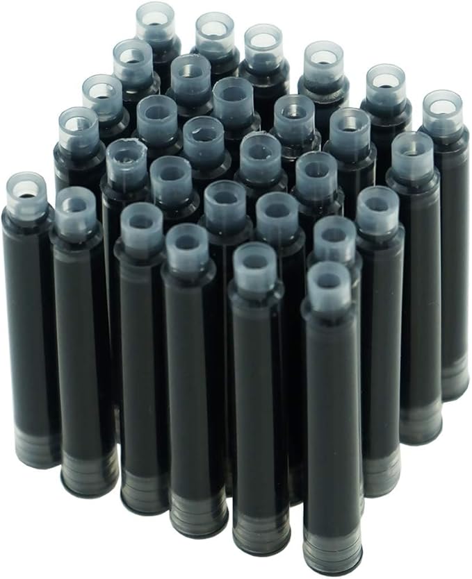 Asvine Fountain Pen Ink Cartridges Black Color, Set of 30 Refill Ink Cartridges, 3.4 mm Bore Diameter