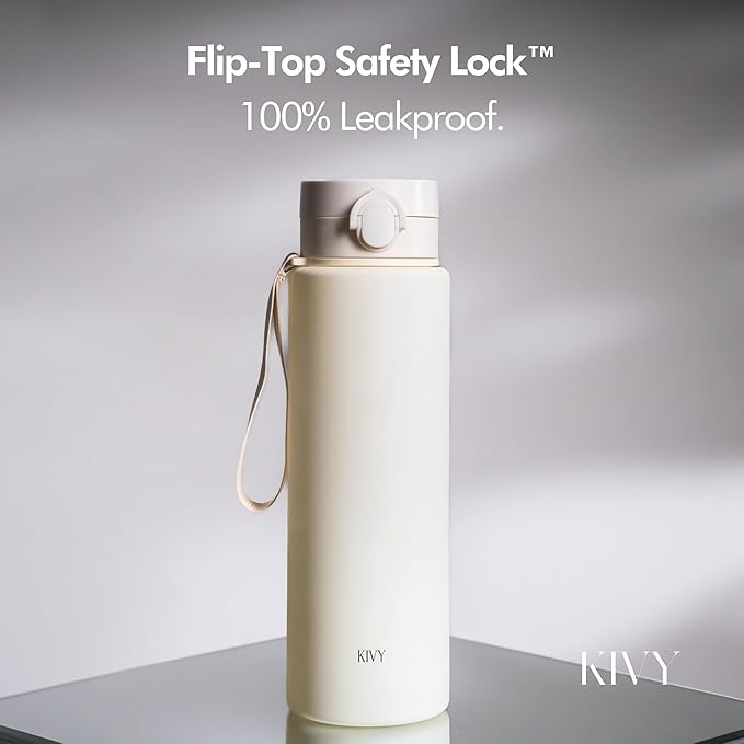 KIVY Slim Water Bottle 50oz with Leakproof Flip Lid [Lightweight & Shatterproof] for Travel, Sports, School - Extra large water bottle no straw - 1.5 Liter water bottles
