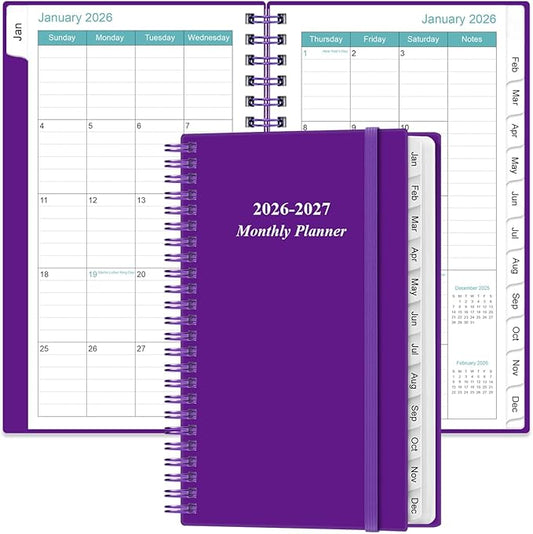 2026-2027 Monthly Planner - January 2026 - June 2027, Two Pages Per Month, 18 Monthly Calendar/Planner with Tabs, Strong Twin-Wire Binding, Inner Pocket, 3.75" x 6.5", Teal Flower