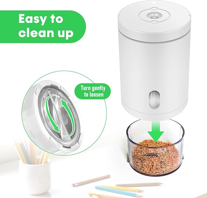 Fully Automatic Electric Pencil Sharpener,Rechargeable Smart Pencil Sharpener.Suitable for No. 2/Colored Pencils (6-8 mm),Applicable to School/Classroom/Office/Home(White)