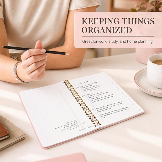Daily Planner with Hourly Schedules - Undated To Do List Notebook, Spiral Bound, 5.5" x 8.5", Manage Your Tasks and Appointments, The Perfect Office Supplies for Women - Pink