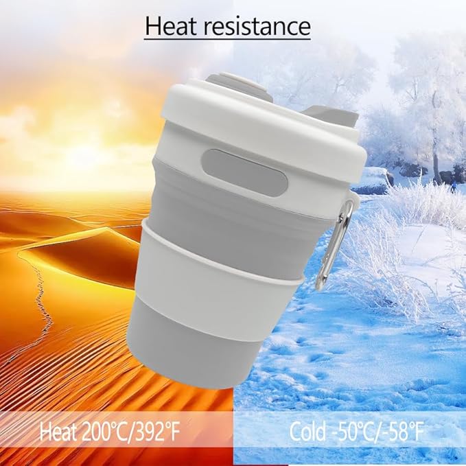 17oz Collapsible Travel Cup With Lid & Metal Hook Reusable Silicone Coffee Folding Mug for Hot/Cold Drink Portable Outdoor Camping Hiking Microwave & Dishwasher Safe (Purple)