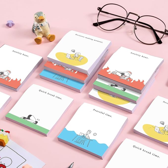 Funny Emo Mood 4 Pads / 200 Sheets 3x3 inch Sticky Notes Set, Vintage Memo Pads with High-Adhesive, Post Reusable Tearable it Notes for Journal Planners Office School Home, Bulk Retro Stationery Gift