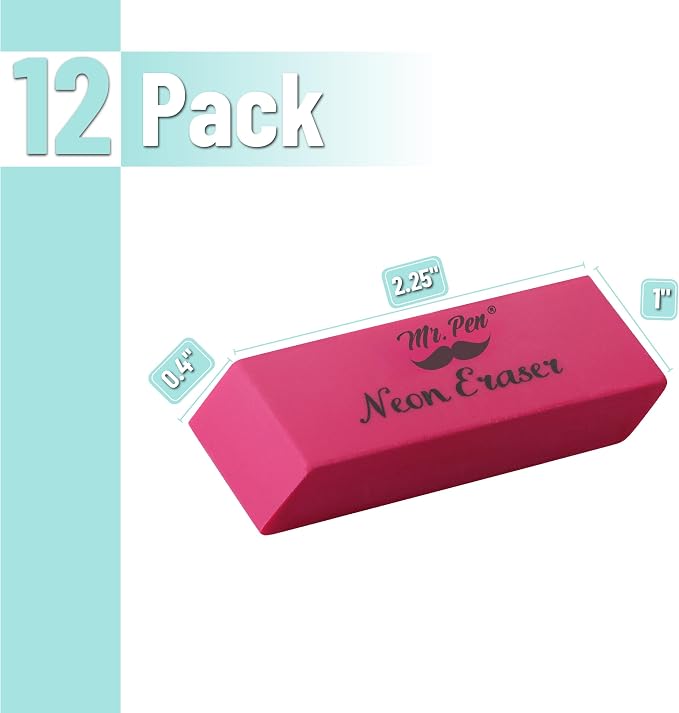 Mr. Pen- Pencil Eraser, 12 Pack, Neon Colors