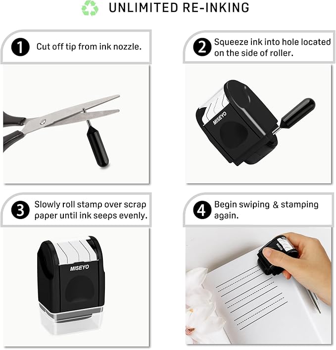 Miseyo Dashed Handwriting Lines Practice Roller Stamp,Self-Inking Line Rolling Stamps for Kids Writing - Black