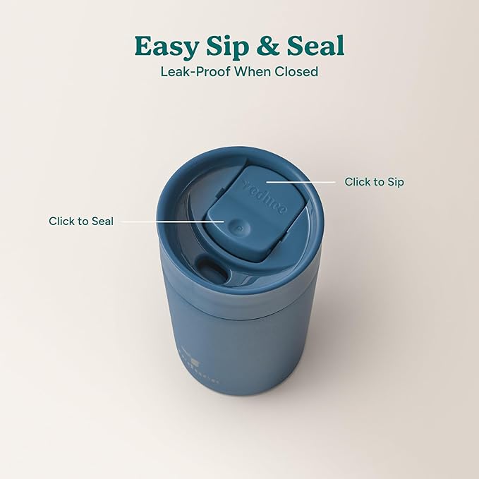 REDUCE Perk 10oz Insulated Coffee Tumbler – Leak-Proof with Lockable Lid and Vacuum Insulation–Durable Stainless Steel–Fits Car Cup Holders – One-Handed Travel Mug in Sand Leopard Print - Mineral Blue