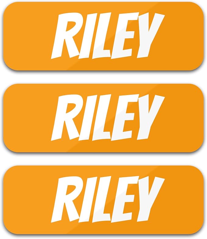 Custom Name Labels for Kids (120 Labels) Personalized Waterproof Clothing Stickers for Daycare, Camp or School - Name Stickers for Bottles, Jackets, Backpacks, Shoes and School (Orange)