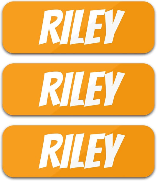 Custom Name Labels for Kids (120 Labels) Personalized Waterproof Clothing Stickers for Daycare, Camp or School - Name Stickers for Bottles, Jackets, Backpacks, Shoes and School (Orange)