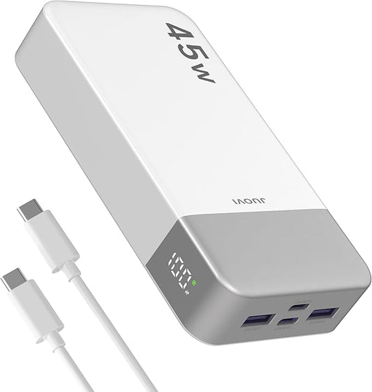 JUOVI Power Bank 45W 20000mAh Portable Charger USB C, PD QC Fast Charging 4-Port(2C+2A) External Battery Pack with LED Display, for iPhone 15 16 MacBook ipad
