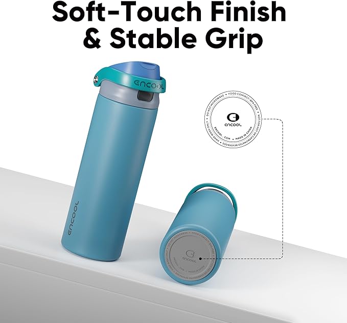 ENCOOL Leakproof Insulated Water Bottle with Straw Dual-Sip Water Bottle Bag-Safe Design for Work, Commute & Gym – Keeps Drinks Cold All Day, 32 oz, Teal Blue