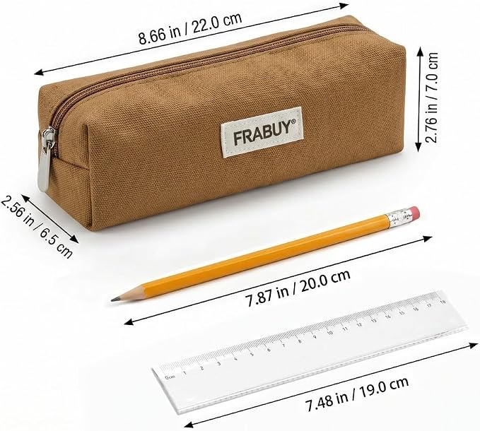 Canvas Pencil Case Pouch – Multipurpose Pen Bag Stationery Brown | Heavy-duty canvas, smooth alloy zipper, cute organizer for girls and boys, ideal for stationery, cosmetics, tech gear