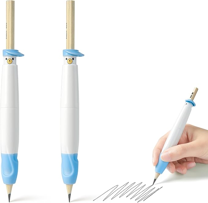 Pencil Grips for Kids Handwriting, Pencil Grippers/Holder, Writing Posture Correction for Toddler/Preschool, Homeschool Education, can Serve as Mechanical Pencil & Pencil Extender (2PCS,Blue, Blue)