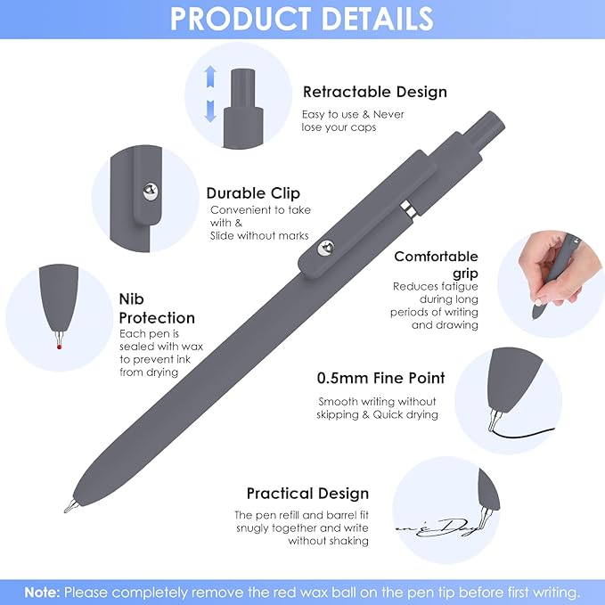 Donyang Gel Pens, 6pcs 0.5mm Black Ink Fine Point Pens With Smooth Writing, Office Supplies, Anniversary Birthday Gifts for Men Women, Quick Dry Pen For Journaling, Nurse Aesthetic Pen