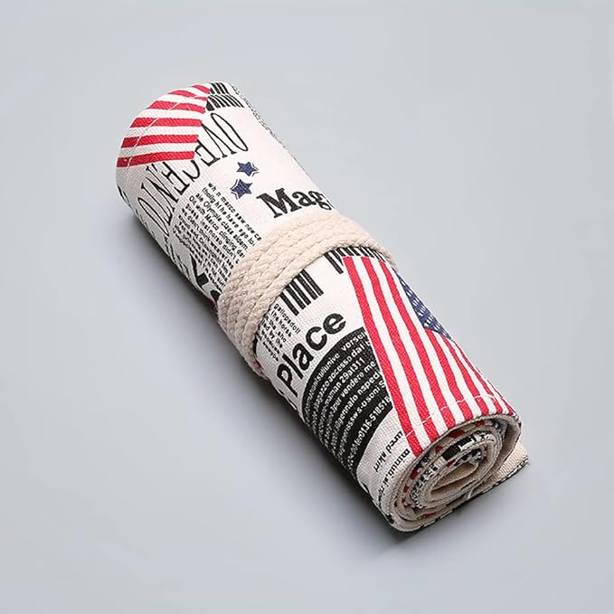 DIYOMR 24/36/72 Slots Pencil Wrap - Roll Up Bag with Short Brushes Pouch Case for Drawing, Coloring and Sketching - NO PENCILS (Flag, 36 Slots)