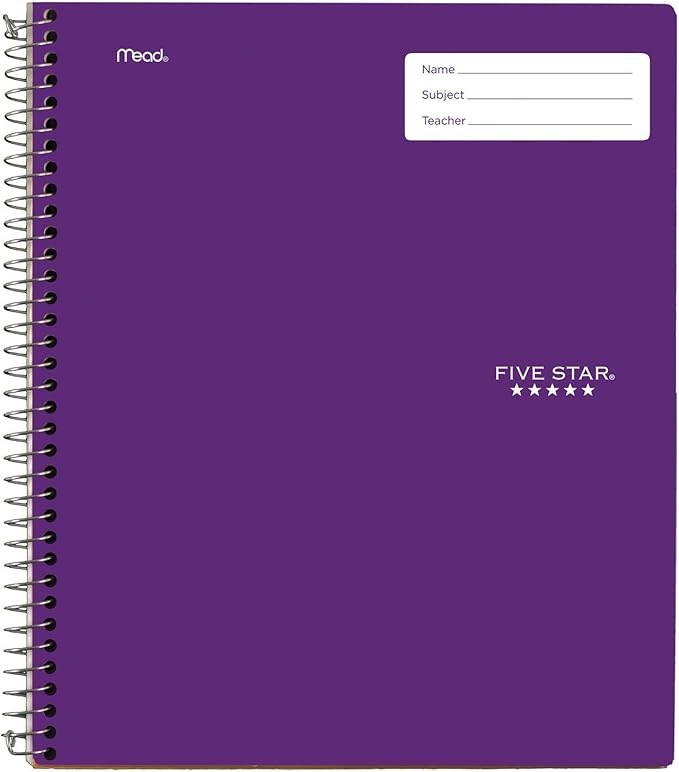 Five Star Interactive Notetaking Spiral Notebooks, 3 Pack, 1 Subject, College Ruled Paper, 11" x 8-1/2", 100 Sheets, Black, Green, Purple (820017-ECM)