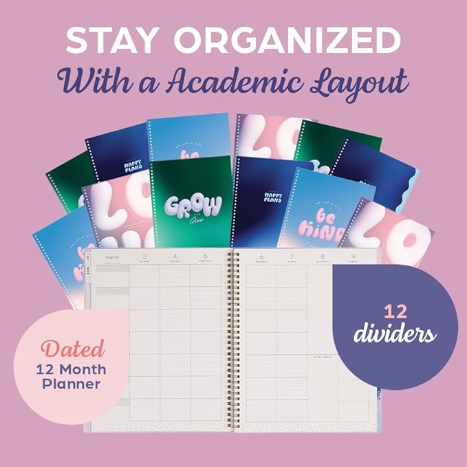 Organized by Happy Planner Twin-Loop Dated 12-Month July 2026–June 2027 Academic Planner, Big Size, 8.5" x 11", Academic Layout, Bold and Bubbly