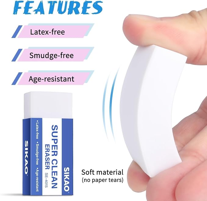White Erasers, 120 Pack Block Pencil Erasers
